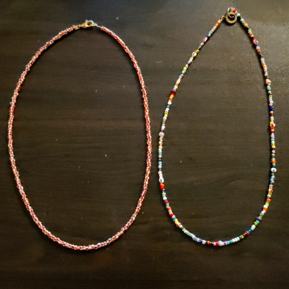 Tiny multicolored seed bead necklaces